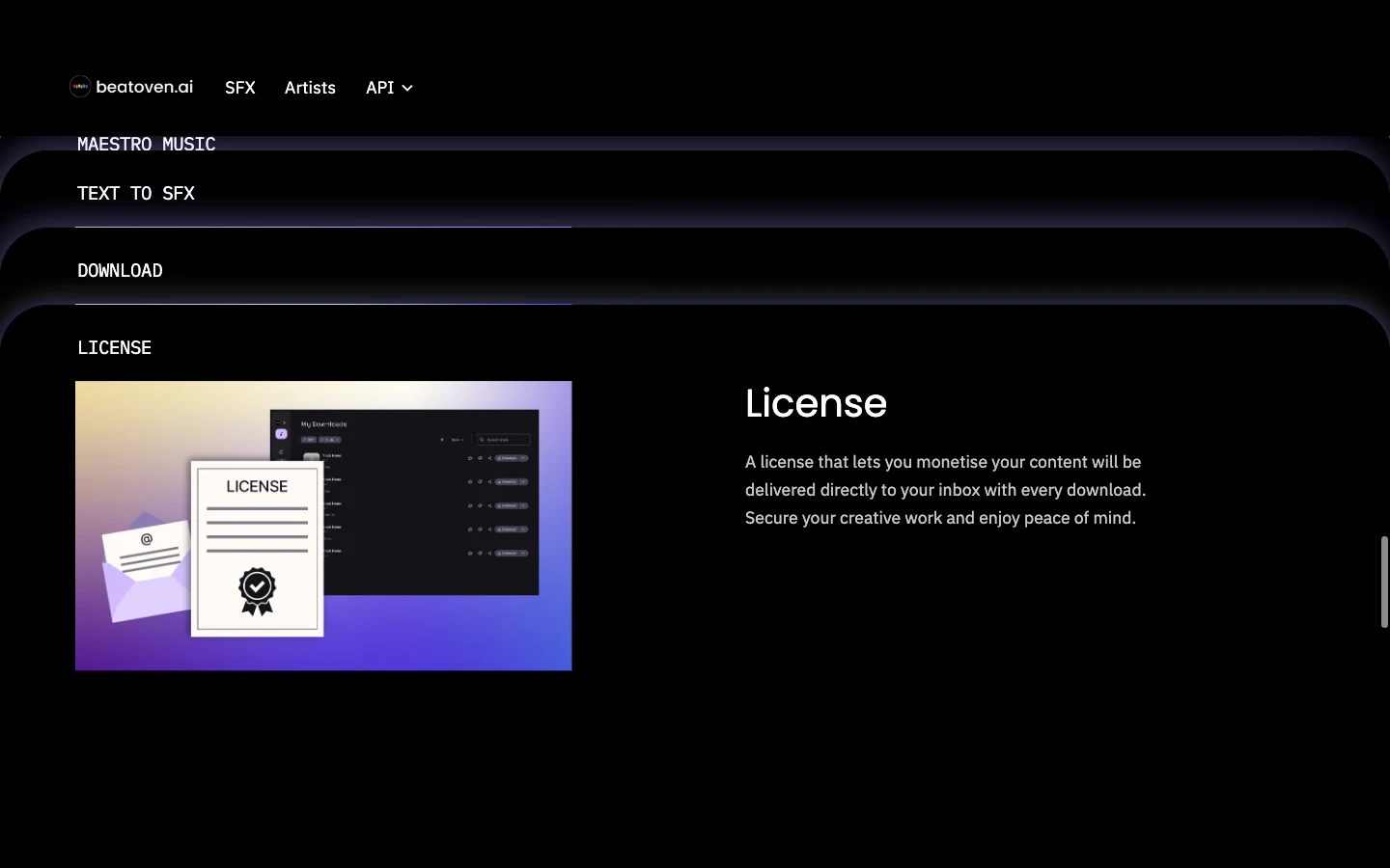 Beatoven official illustration of a license provided with downloaded music