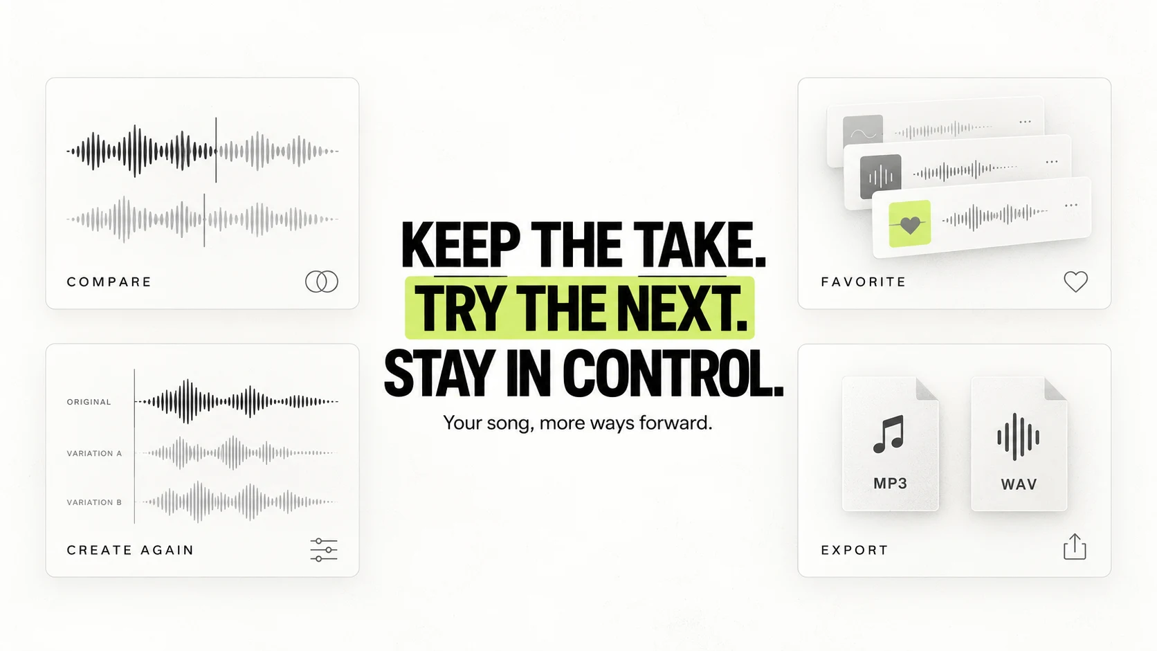 Keep the take, try the next: conceptual music workflow illustration