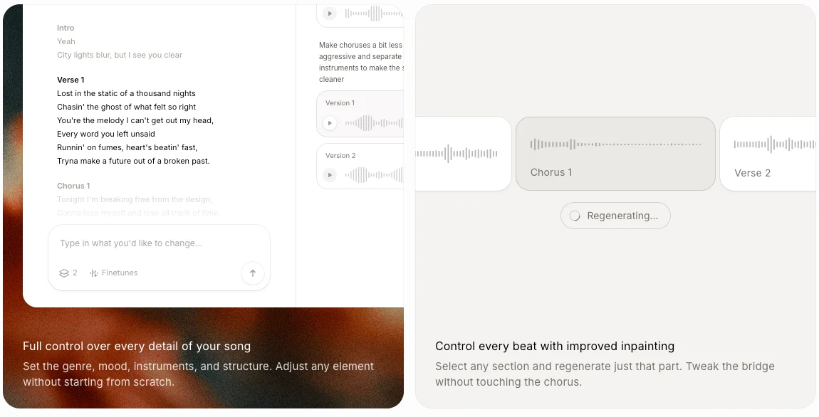 ElevenLabs official Music demonstration of song structure control and inpainting