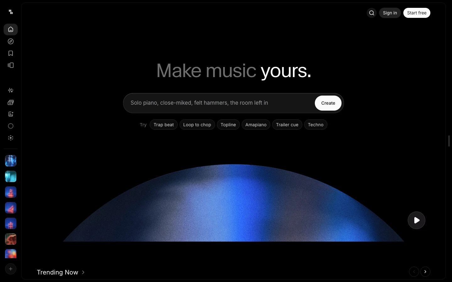 ElevenMusic public creation and discovery home page