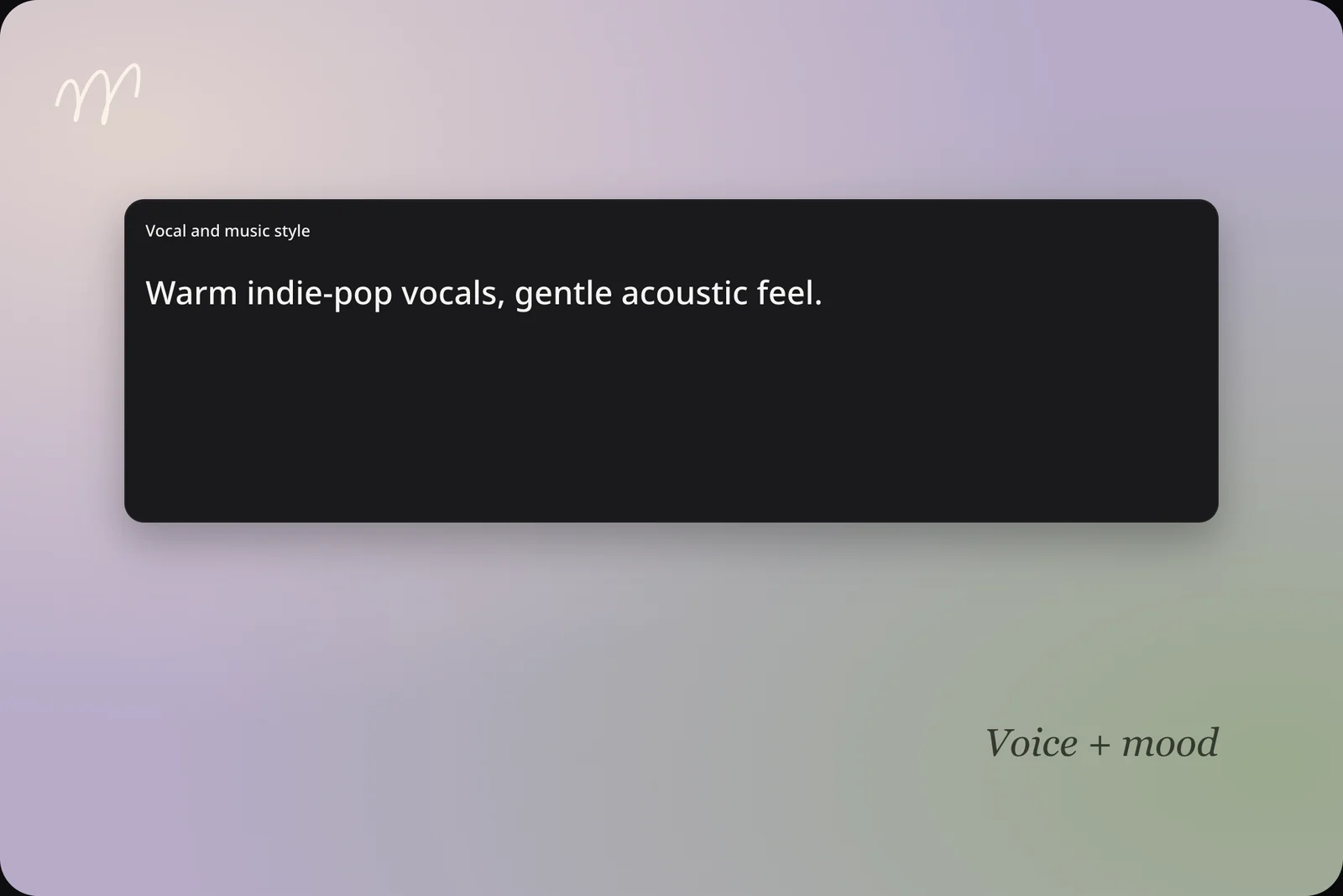 Vocal and music style field with an indie-pop prompt