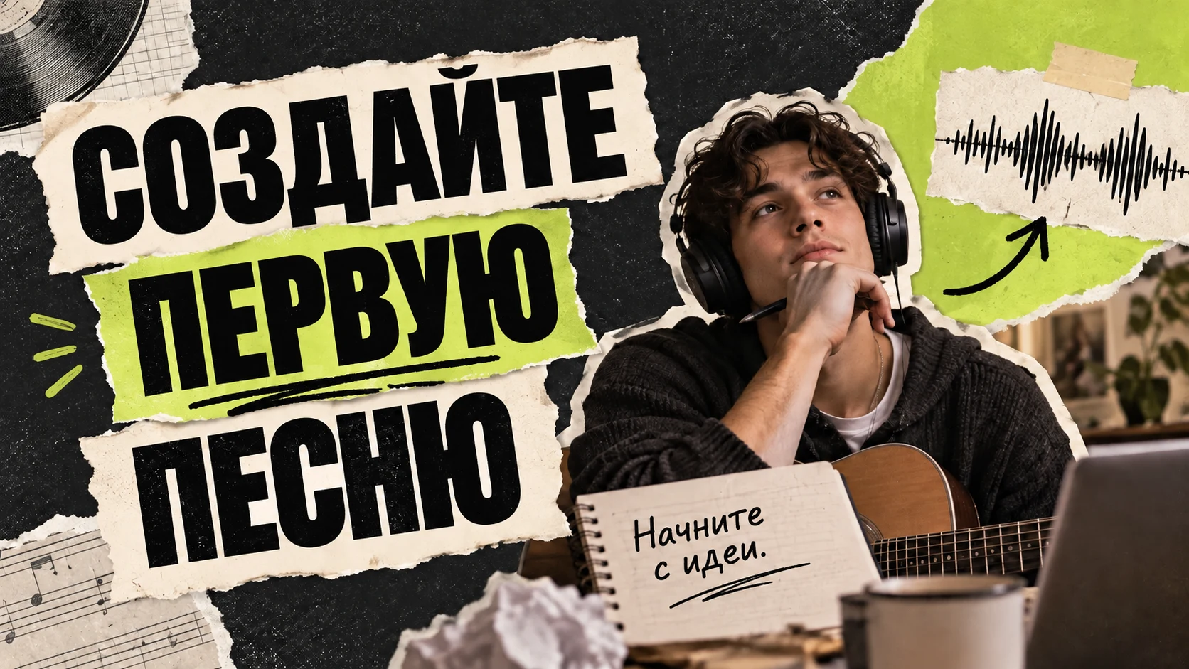 Музыкант с гитарой: создайте первую песню.