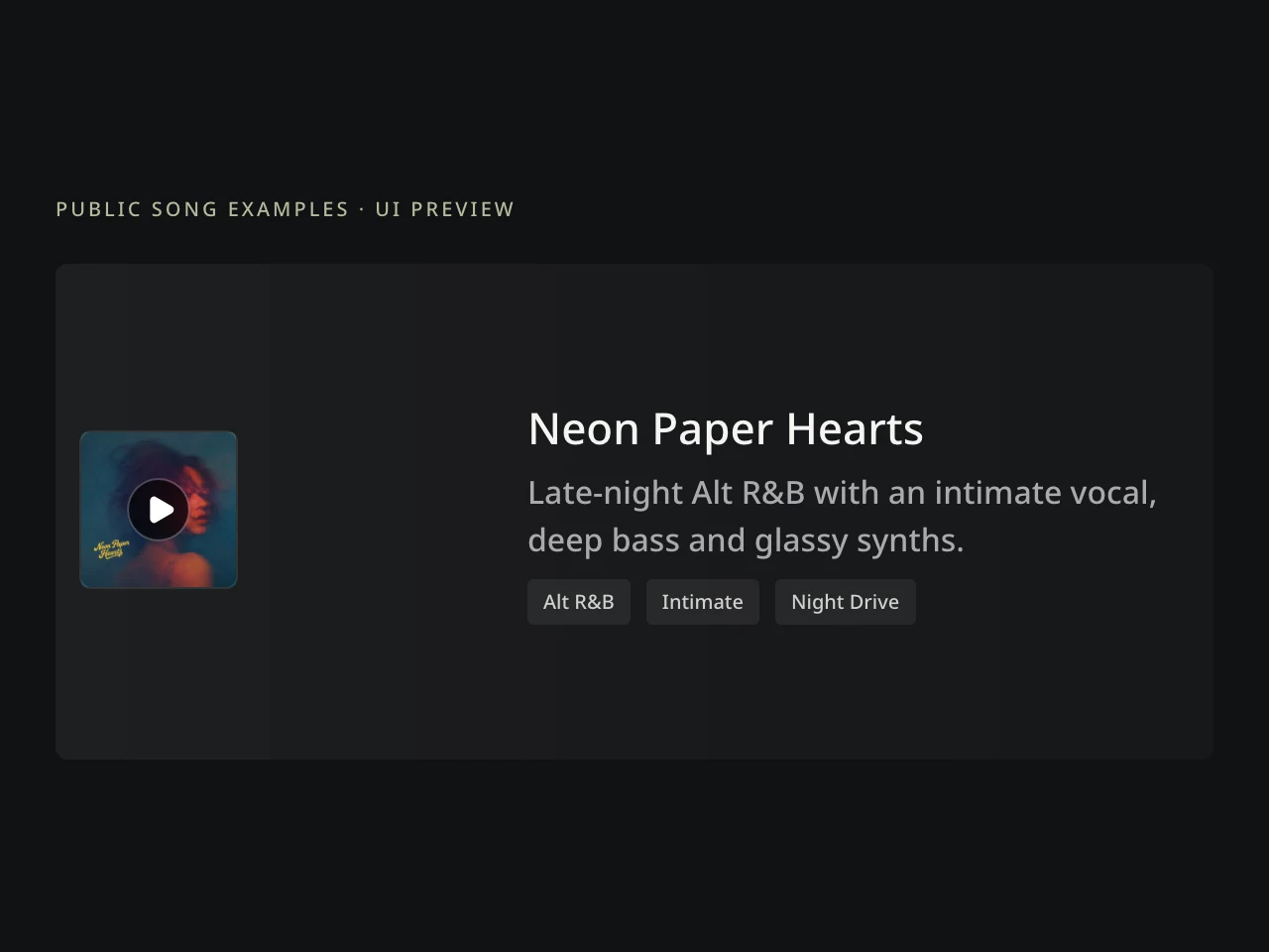 Text to Song: current workspace detail, static UI preview