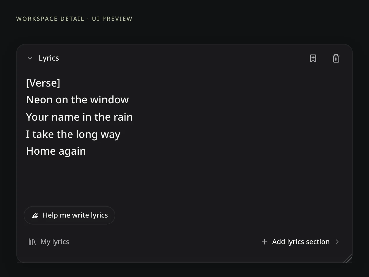 Lyrics to Song: current input field with original demonstration text