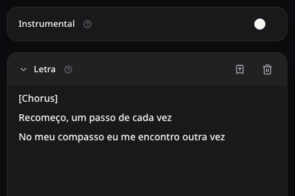 Campo real de letra aberto abaixo do interruptor independente Instrumental