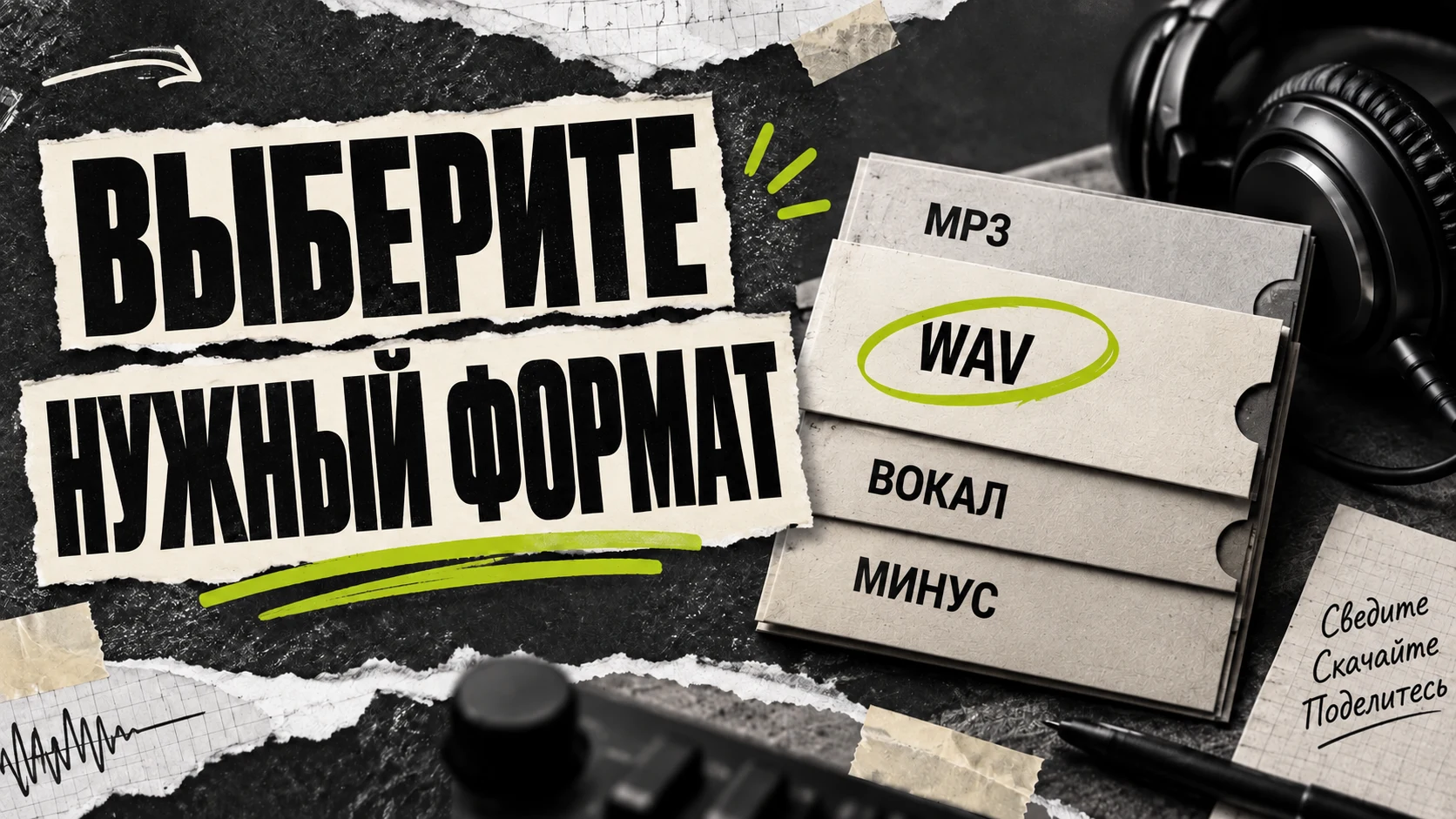 Выбор формата: MP3, WAV, вокал или минусовка.