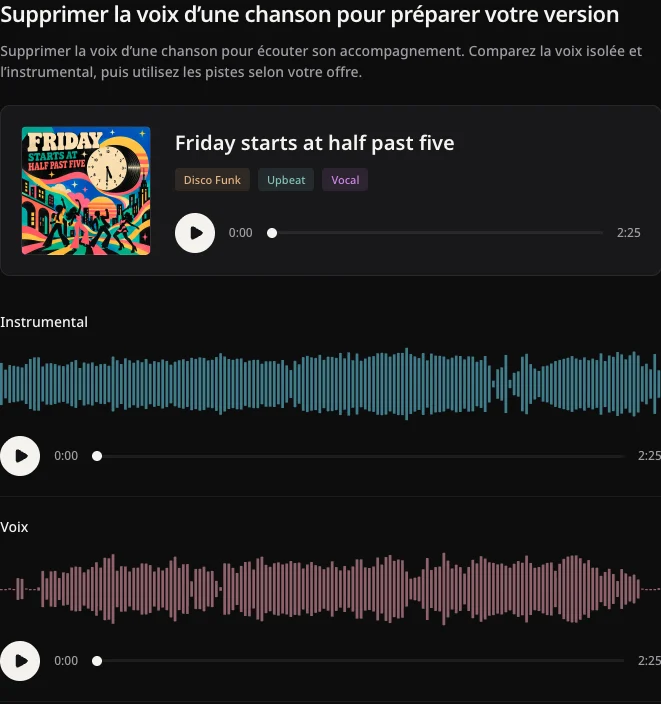 Exemple public Friday existant avec lecture de l’original, de l’instrumental et de la voix