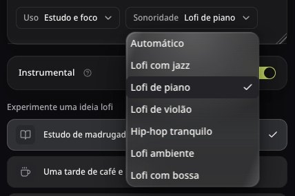 Opções reais de Uso e Sonoridade com Instrumental ativado