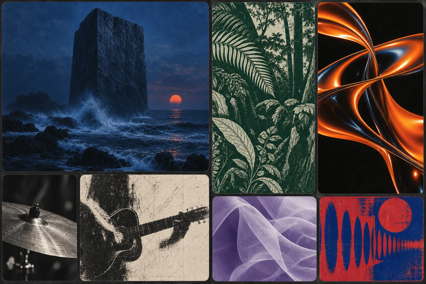An irregular collage of cinematic, folk, electronic and acoustic visual moods