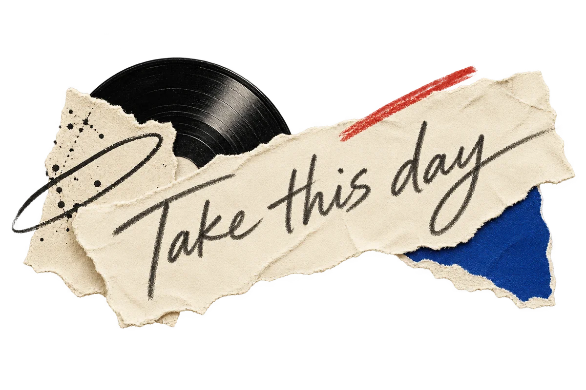 Original torn-paper and record-edge composition suggesting one memorable lyrical idea