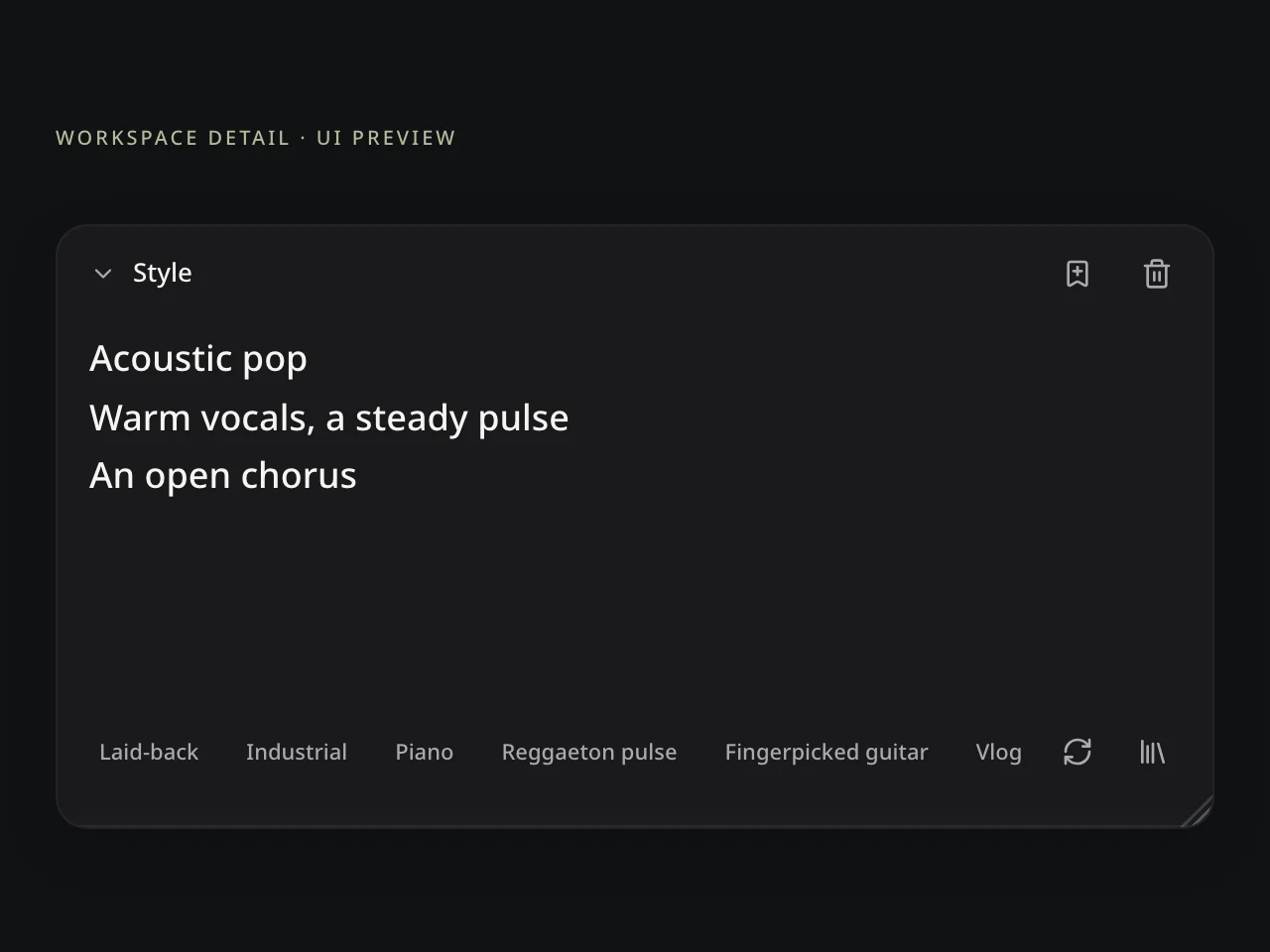 Lyrics to Song: current input field describing musical style