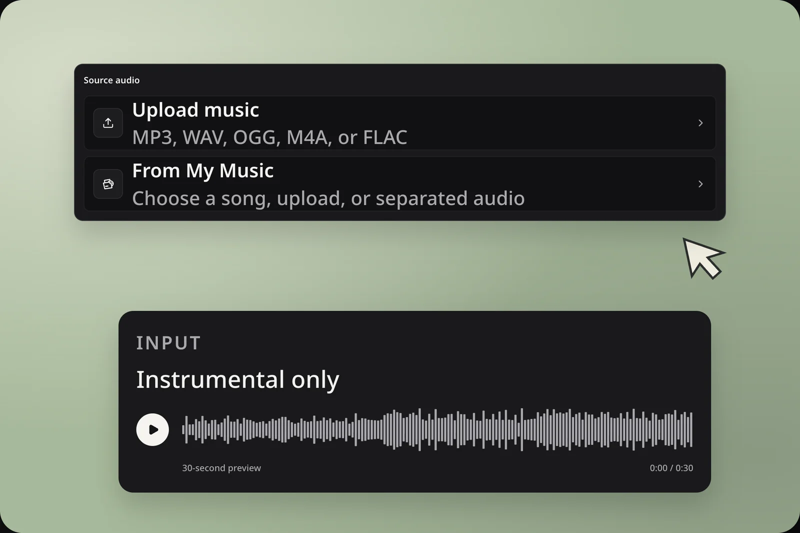 Real source controls with the public instrumental input preview