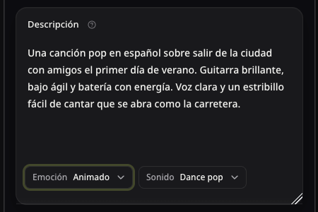 Formulario real de pop con una idea de viaje y las opciones de emoción y sonido