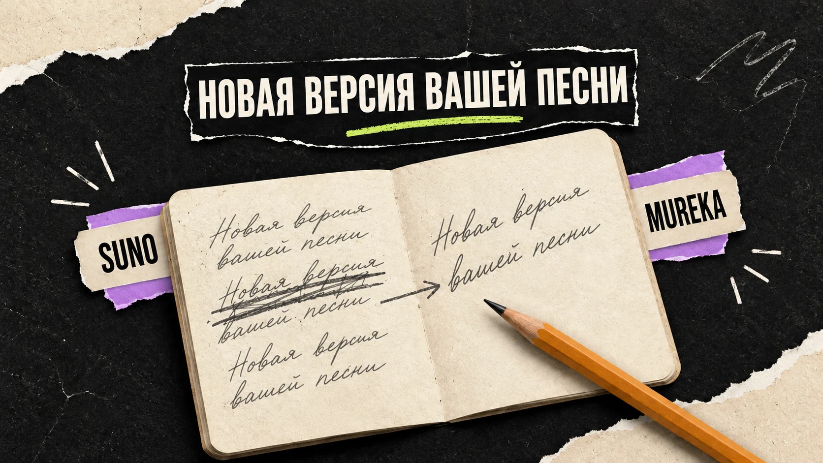 Блокнот с правками между Suno и Mureka.