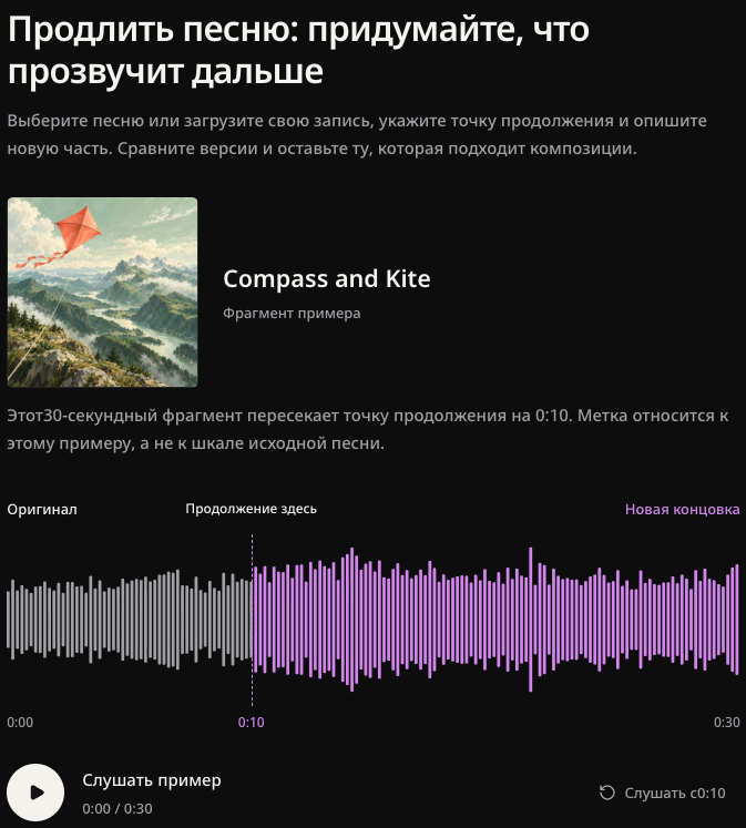 Исходная запись и публичные примеры продолжения песни.