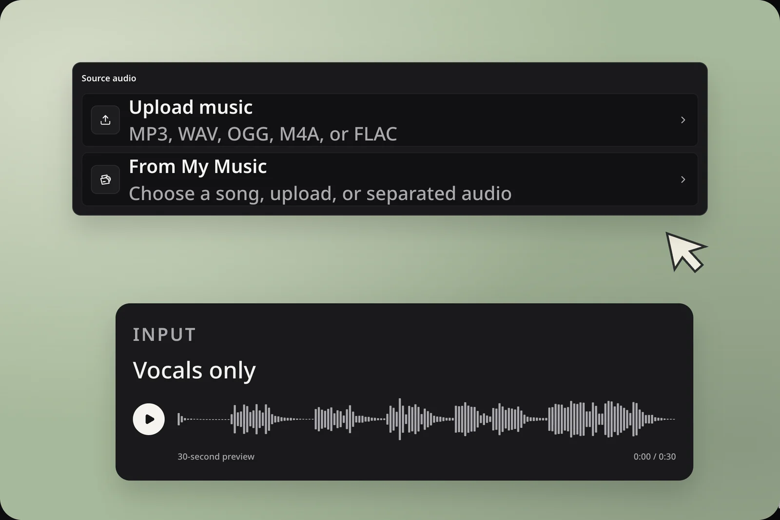 Real source controls with the public vocal input preview