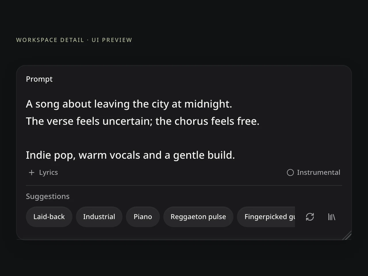 Text to Song: current input field describing musical style