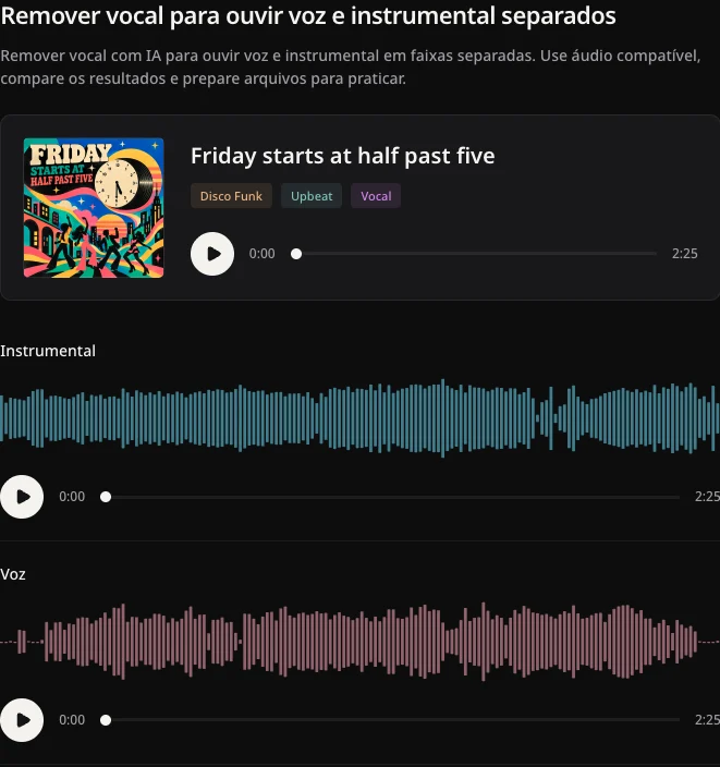 Exemplo público existente de Friday com controles do original, instrumental e vocais