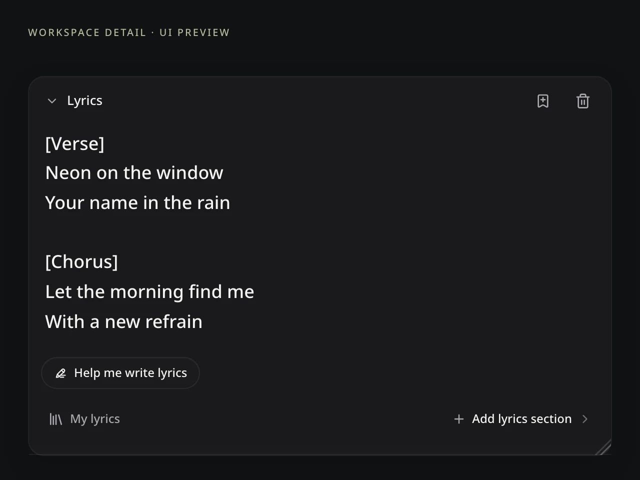 Lyrics to Song: current editor with a more specific creative direction