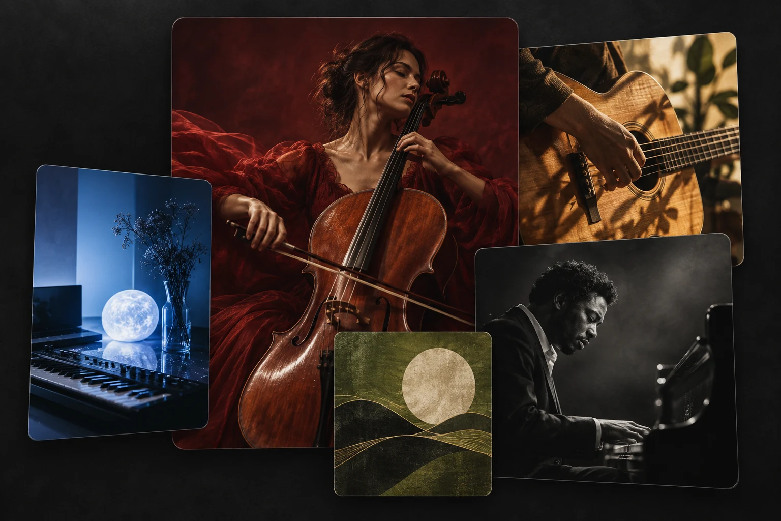 Original cello, acoustic guitar, synthesizer and piano cover artwork