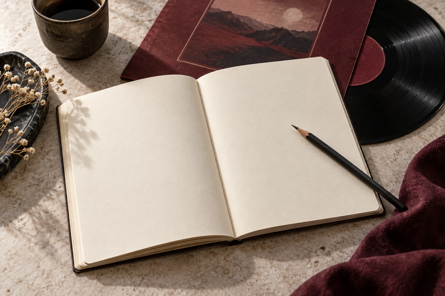 Lyrics to Song: writing materials and music equipment